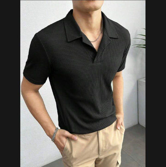 2025 Men’s Textured Waffle Knitted Polo T-Shirts – Stylish & Breathable Polo Shirts for Men,with black gray