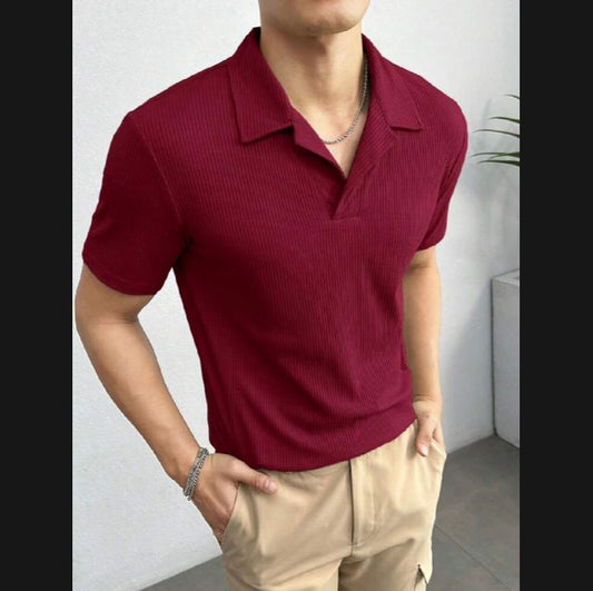 2025 Men’s Textured Waffle Knitted Polo T-Shirts – Stylish & Breathable Polo Shirts for Men,red color