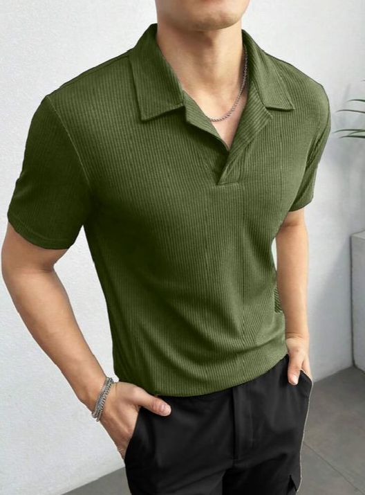 2025 Men’s Textured Waffle Knitted Polo T-Shirts – Stylish & Breathable Polo Shirts for Men,green and black
