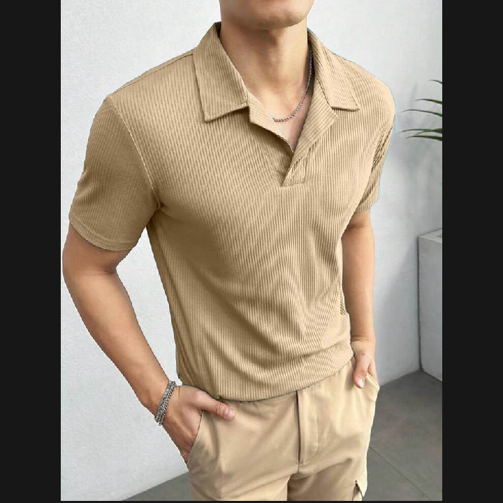 2025 Men’s Textured Waffle Knitted Polo T-Shirts – Stylish & Breathable Polo Shirts for Men,light brown color