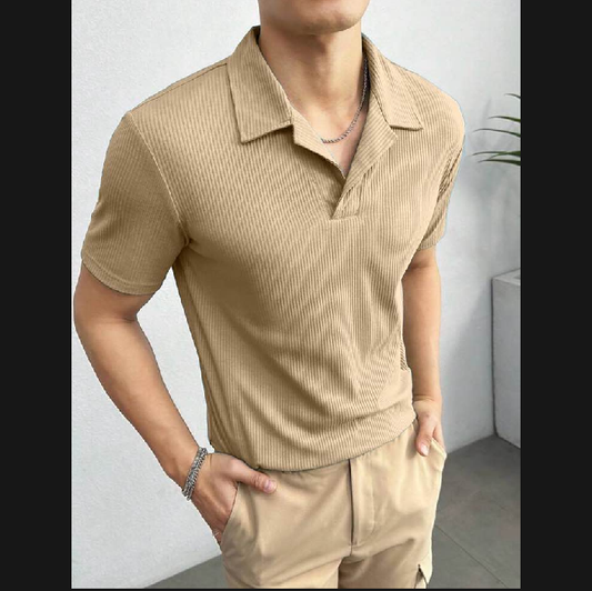 2025 Men’s Textured Waffle Knitted Polo T-Shirts – Stylish & Breathable Polo Shirts for Men,light brown color
