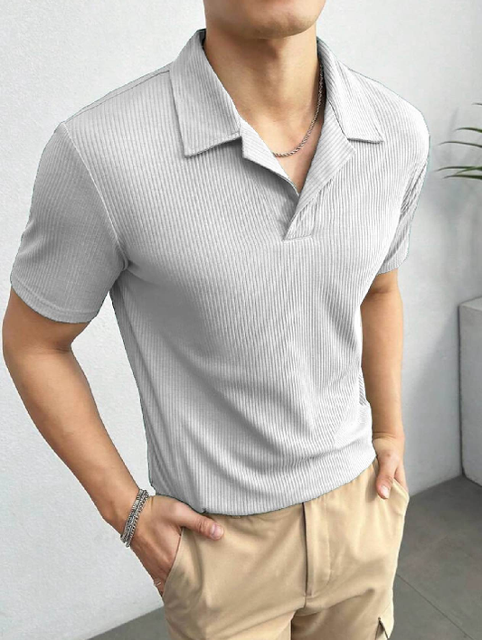 2025 Men’s Textured Waffle Knitted Polo T-Shirts – Stylish & Breathable Polo Shirts for Men,gray color