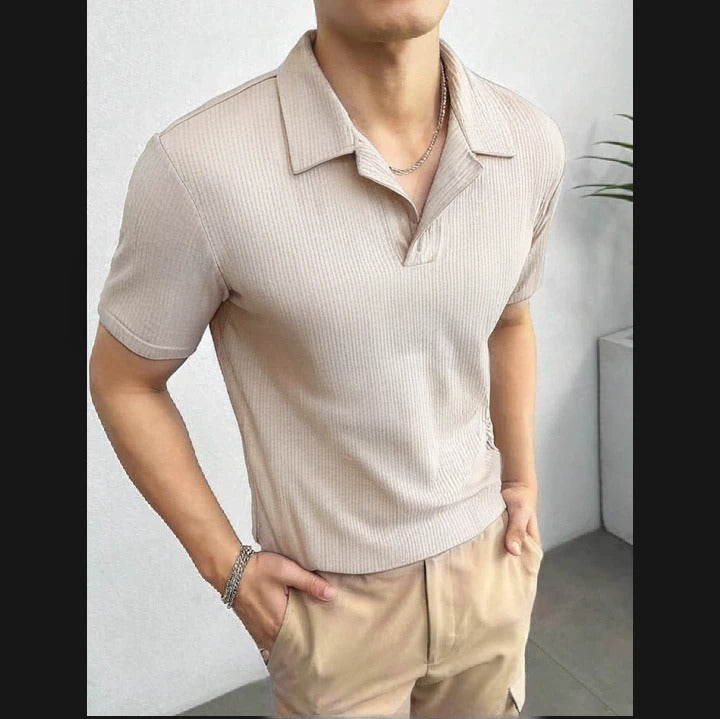 2025 Men’s Textured Waffle Knitted Polo T-Shirts – Stylish & Breathable Polo Shirts for Men