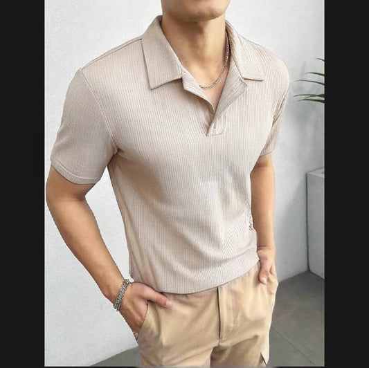2025 Men’s Textured Waffle Knitted Polo T-Shirts – Stylish & Breathable Polo Shirts for Men