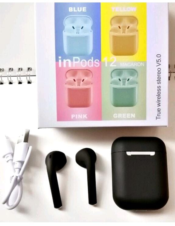 inPods 12 True Wireless Earbuds – Stereo Bluetooth 5.0 Dual Air Buds Pro M10 with Power Bank | Compatible with Android & iOS – Black