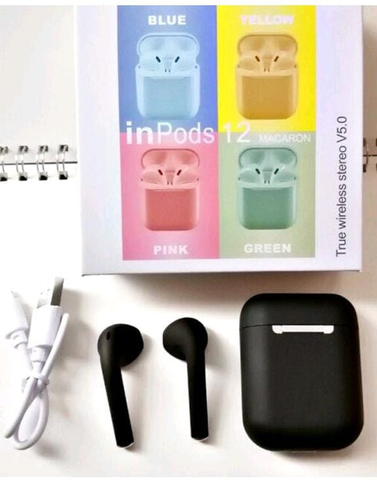 inPods 12 True Wireless Earbuds – Stereo Bluetooth 5.0 Dual Air Buds Pro M10 with Power Bank | Compatible with Android & iOS – Black