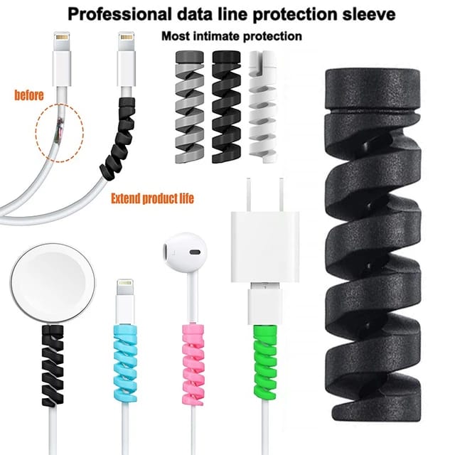 Pack of 4 Spiral Silicone Cable Protectors – Durable Wire Covers , Chargers, Earphones, USB Cables & Mouse – Eco-Friendly & Flexible Design