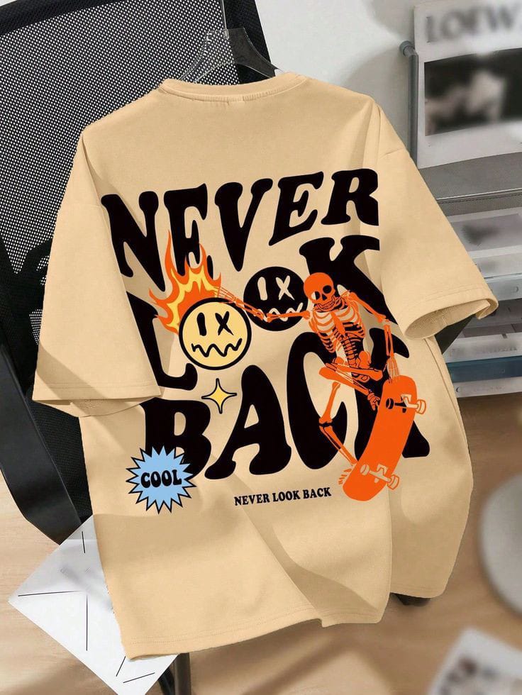 Never Look Back"  DTF Printed Half Sleeve T-Shirt – Soft & Comfortable Casual Wear